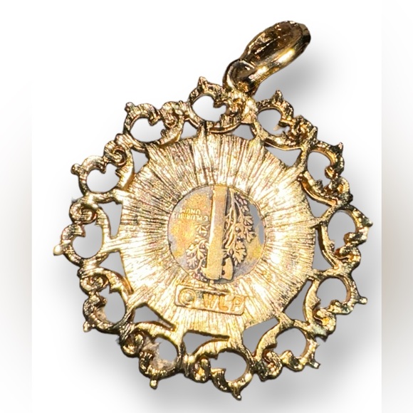 Vintage W.L.P. gold tone rhinestone gold 1941 mercury dime pendant 2” - Picture 4 of 5